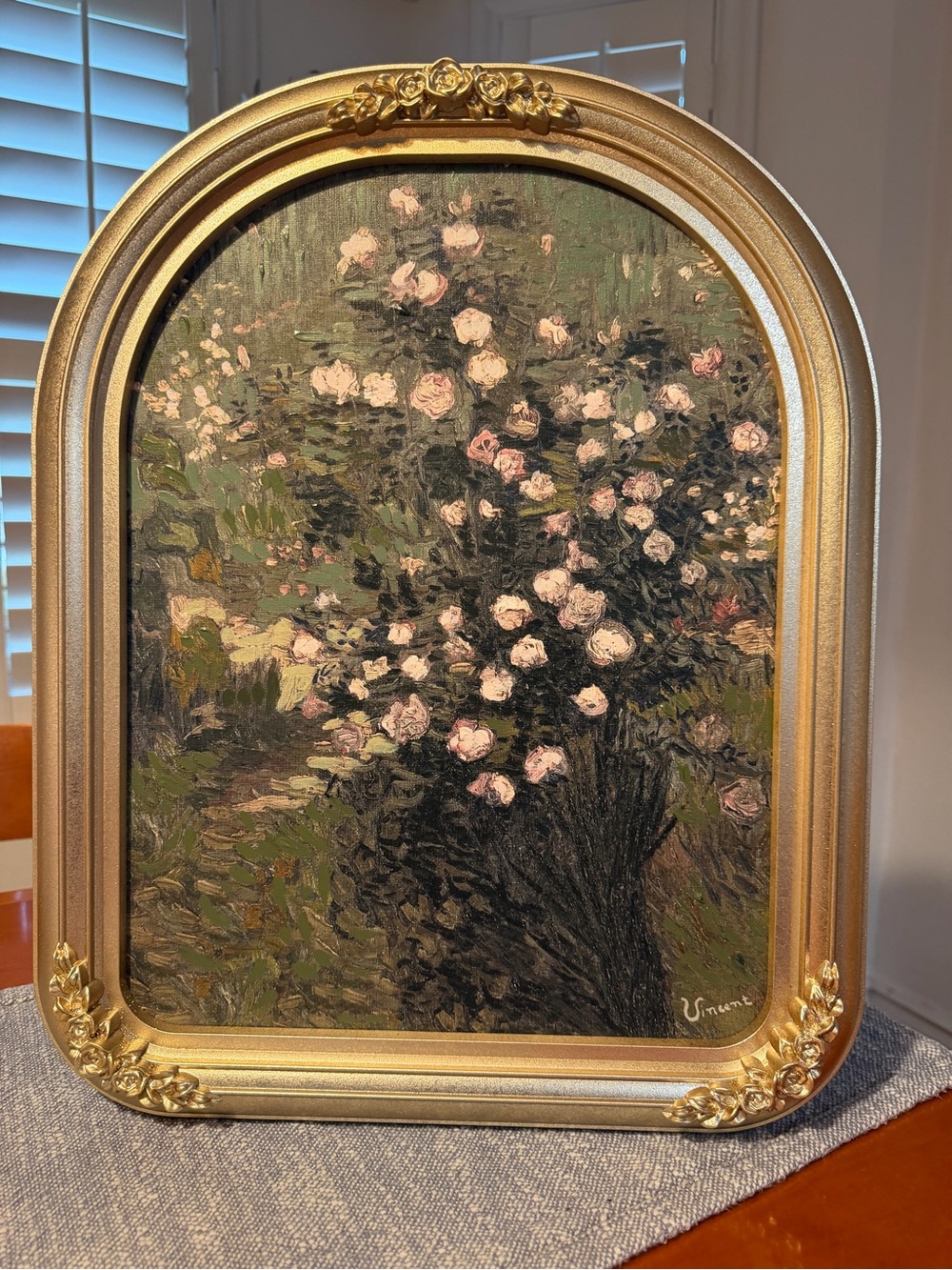 16x20 Roses by Vincent Van Gogh arch gold glittery frame with roses ornaments